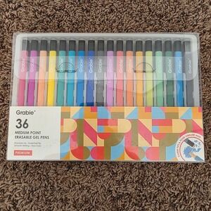 Grabie 36 Medium Point Erasable Gel Pens Set 0.6mm Premium Rollerball Non-Toxic